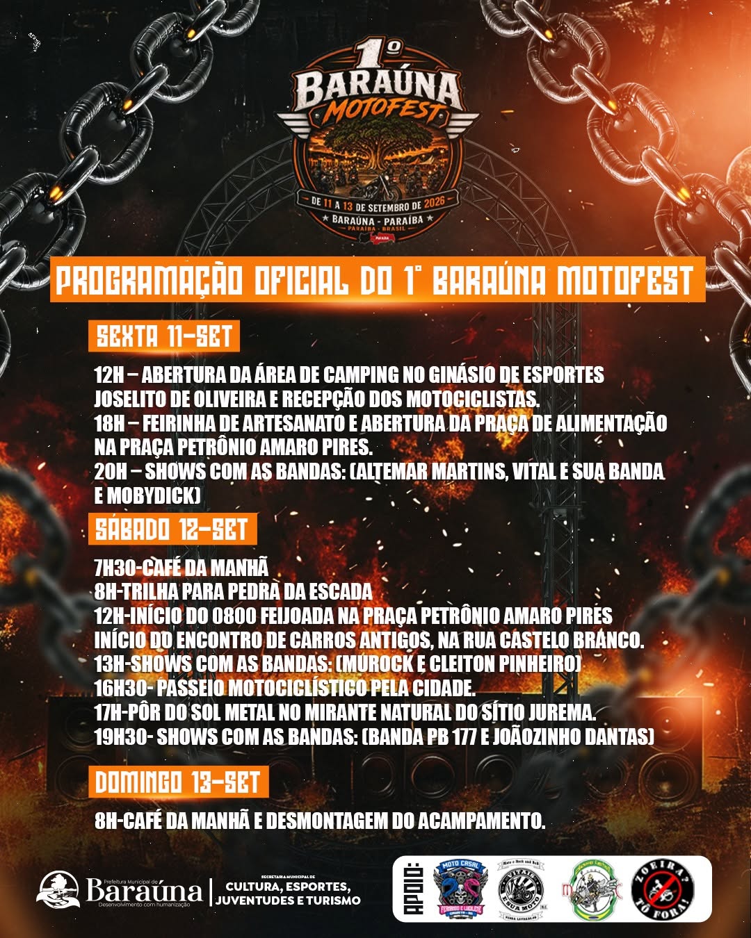 Confira a programação completa do 1ª Baraúna Motofest 🔥🏍️