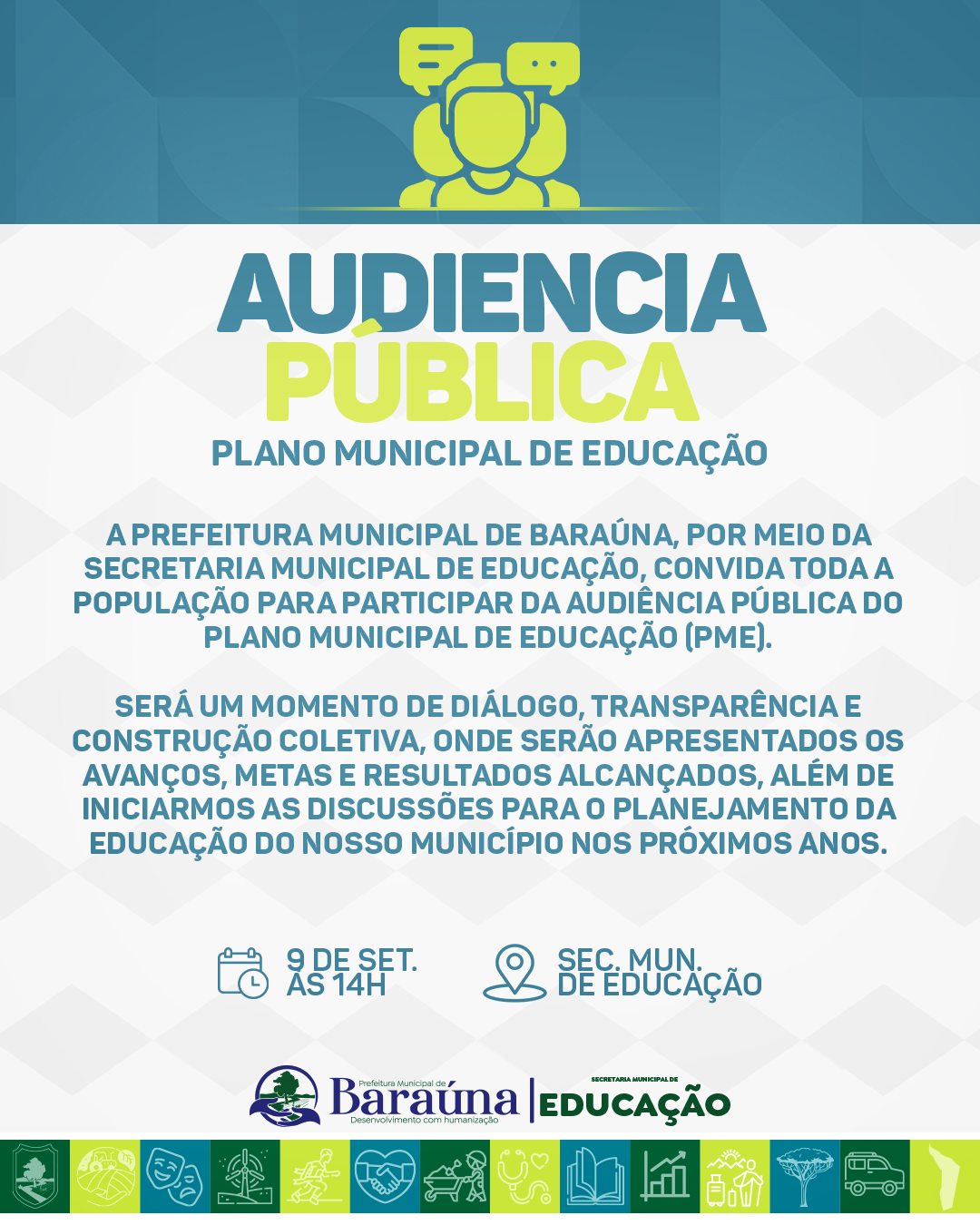 Prefeitura de Baraúna convida população para Audiência Pública do Plano Municipal de Educação