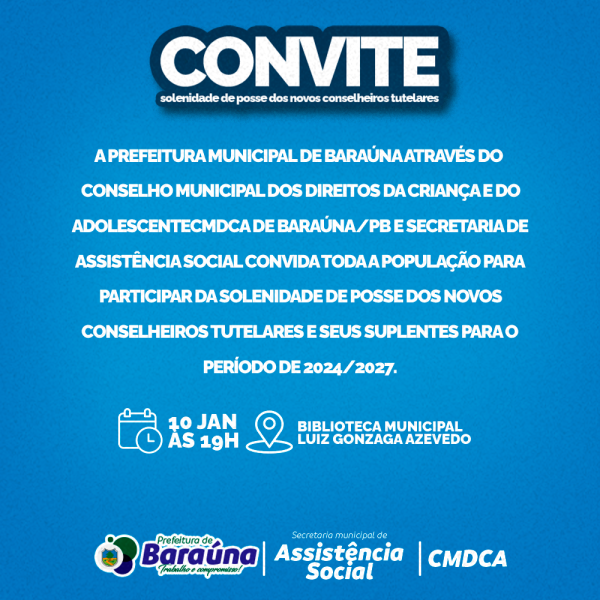 Convite solenidade de posse dos novos conselheiros tutelares