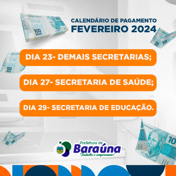 Calendário de pagamento para o mês de fevereiro.