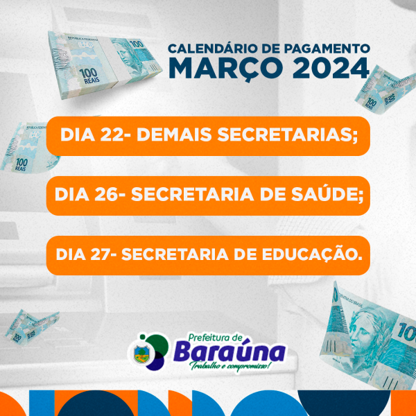 Calendário de pagamento para o mês de março