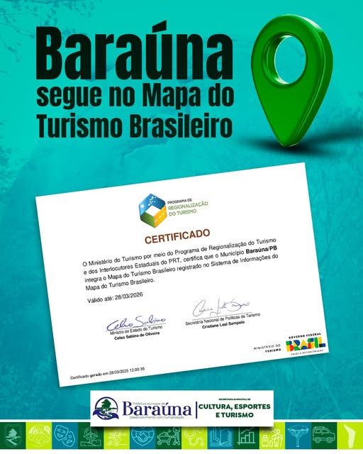 Baraúna segue no Mapa do Turismo Brasileiro!