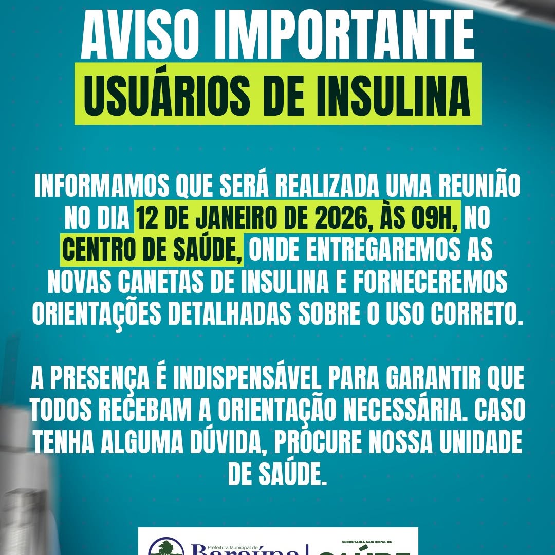 Convocação: Novas Canetas de Insulina e Orientações em 12 de janeiro