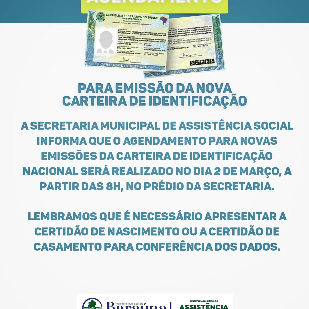 Baraúna Abre Agendamento para Nova CIN em 2 de Março na Assistência Social