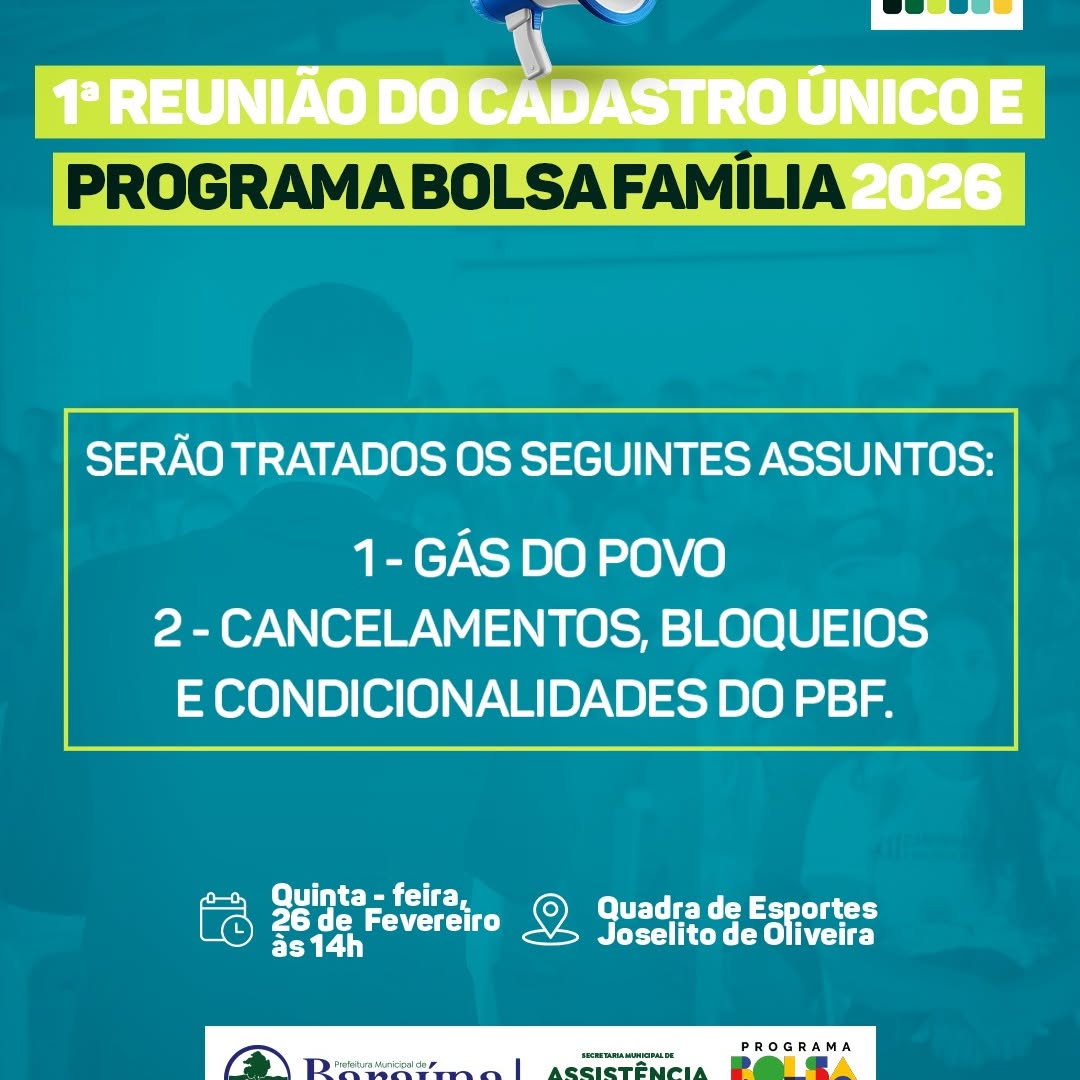 Prefeitura de Baraúna convoca para reunião sobre Cadastro Único e Bolsa Família