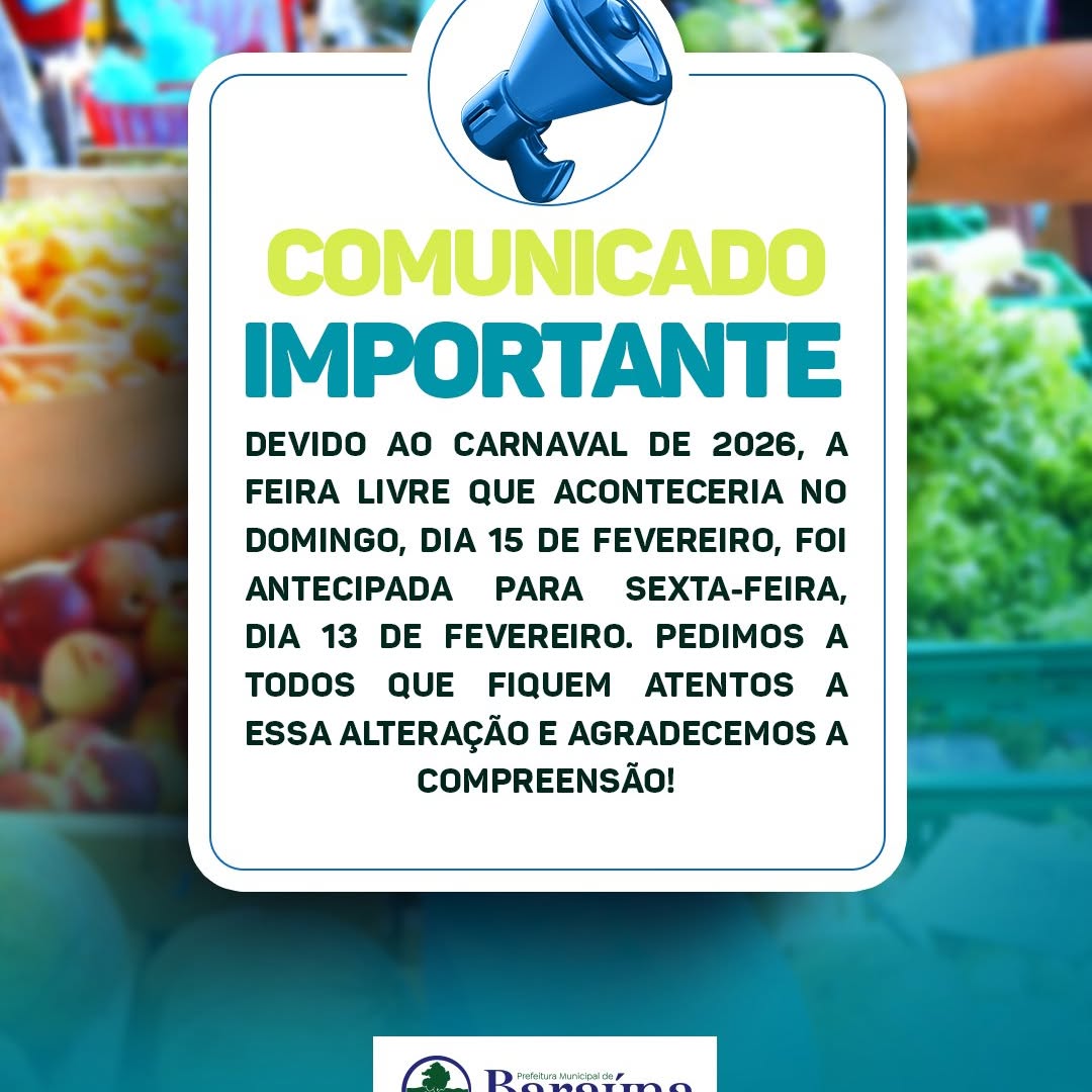 Carnaval 2026: Feira Livre de Baraúna será antecipada para 13 de fevereiro
