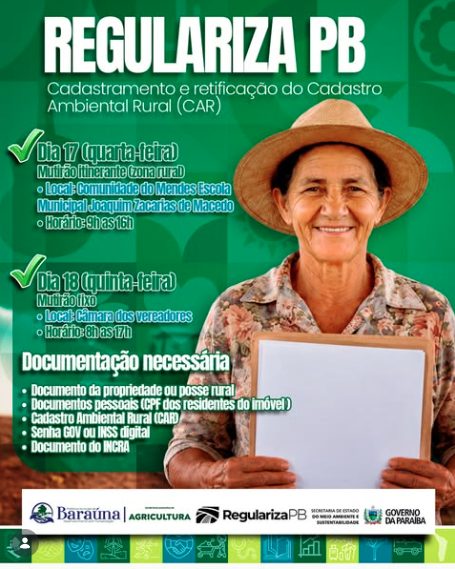 Prefeitura de Baraúna realiza ação de cadastramento e retificação do Cadastro Ambiental Rural para produtores rurais
